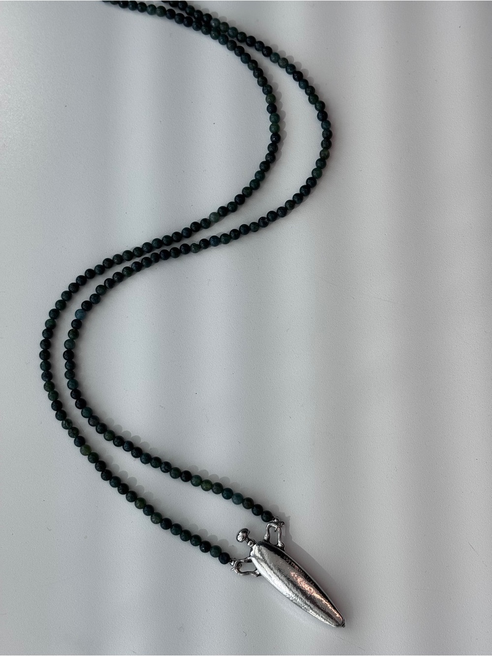 Silver Tone Perfume Bottle aquatic agate Stone Strand Necklace